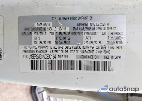 2010 Mazda Cx-7 I Sport from USA, damaged, VIN JM3ER2W5XA0330134